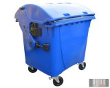 külső hulladéktároló, Gömbölyű fedelű műanyag konténer - 1100 L kék színben HUL-0014-1