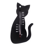 Kültéri műanyag hőmérő - fekete cica