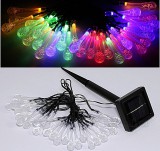 Kültéri napelemes fényfüzér, kerti LED hangulat világítás NLED30ESZ Színes Esőcsepp