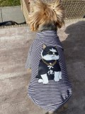 Kutyaruha - Fekete - Fehér Csíkos Kutyapóló, menő cica mintával - 2XL