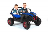 KicsiKocsiBolt Buggy XMX603 2 személyes 12V 4 motoros 4x45W Elektromos kisautó 2.4GHz szülői távirányítóval, nyitható ajtóval, EVA kerekekkel kék LCD kijelzővel 3289