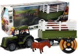 KicsiKocsiBolt Zöld traktor pótkocsis ló figurával Távvezérlés 2.4G 8431