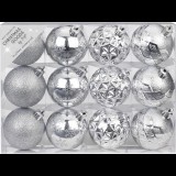 LAALU 12 db-os dekoráció készlet: 6 cm-es ezüst gömbdíszek keveréke (LAU-1328)