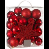LAALU díszkészlet: vegyes piros díszek és csúcs 6-20 cm, 40 db (LAU-6178)