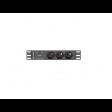 Lanberg 220V hálózati elosztó 10" Rack-be építhető 3 aljzatos túlfeszültség védelemmel 2.0m - Fekete (PDU-03E-0200-IEC-BK)