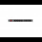 Lanberg 220V hálózati elosztó 19" Rack-be építhető 8-as túlfeszültség védelemmel 2.0m - Fekete (PDU-04E04I-0200-IEC-BK)