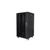 Lanberg FF01-6622-12B 19" 22U SZÉL:600mm MÉLY:600mm MAG:1159mm lapraszerelt üvegajtós fekete rack szekrény