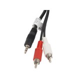 Lanberg minijack 3.5 mm apa / 2x RCA apa audio kábel, 5 m, fekete - CA-MJRC-10CC-0050-BK