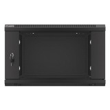 Lanberg WF01-6606-10B 19" 6U SZÉL:600mm MÉLY:600mm MAG:379mm lapraszerelt üvegajtós fekete fali rack szekrény