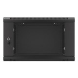 Lanberg WF01-6606-10B 19" 6U SZÉL:600mm MÉLY:600mm MAG:379mm lapraszerelt üvegajtós fekete fali rack szekrény
