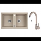 LAVEO BARBADOS Gránit Kétmedencés Mosogató CSAPTELEPPEL bézs