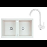 LAVEO BARBADOS Gránit Kétmedencés Mosogató CSAPTELEPPEL fehér