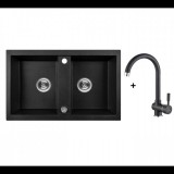 LAVEO BARBADOS Gránit Kétmedencés Mosogató CSAPTELEPPEL szemcsés fekete