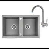 LAVEO BARBADOS Gránit Kétmedencés Mosogató CSAPTELEPPEL szürke
