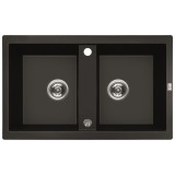 Laveo BARBADOS matt fekete kétmedencés mosogató dugókiemelős helytakarékos szifonnal