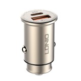 LDNIO Electronic Technology Co. Ltd. LDNIO Autós USB szivargyújtó töltő, 1xUSB-C, 1xUSB csatlakozóval, Quick Charge 4.0, 5V/3A/30W, ezüst