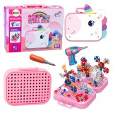 Lean Toys Unikornisos DIY csavarozós építőjáték bőröndben - 228 darabos kreatív készlet