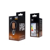 LED dekor izzó, E27 foglalat, A60, COG, 4W, 2000K, 400lm, füst színű üveg, Forever Light