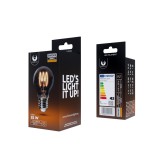 LED dekor izzó, E27 foglalat, A60, SF, 4W, 2000K, 250lm, füst színű üveg, Forever Light