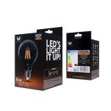 LED dekor izzó, E27 foglalat, G95, COG, 4W, 2000K, 400lm, füst színű üveg, Forever Light