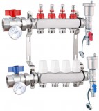 LEDNET Fűtési osztó-gyűjtő 4 körös rozsdamentes acél, áramlásmérős fűtési elosztó padlófűtés számára