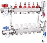 LEDNET Fűtési osztó-gyűjtő 6 körös rozsdamentes acél, áramlásmérős fűtési elosztó padlófűtés számára