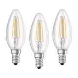 Ledvance Osram Base átlátszó üveg búra/4W/470lm/2700K/E14/dobozos LED gyertya izzó 3 db