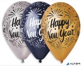 . Léggömb, 33 cm, 'Happy New Year', 3 különböző szín