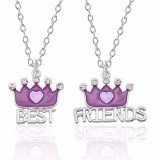 Legjobb barátok dupla lánc és medál lila koronás, strasszos dísszel