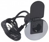 LEGRAND 054082 Összeszerelt asztali kábelrendező 2P+F csatlakozóaljzattal, rozsdamentes acélkeret és fekete mechanizmus, 1x2P+F csatlakozóaljzat fedéllel, 2 m tápkábel 2P+F dugóval