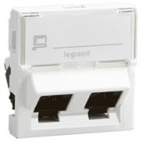 LEGRAND 076504 Program Mosaic RJ 45 informatikai csatlakozóaljzat, 2 x RJ 45 árnyékolatlan (UTP) Cat.6, 2 modul széles, 45°-ban döntött aljzattal, fehér