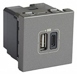 LEGRAND 079392 Program Mosaic kettős USB-A és USB-C - 230 V - 5 V, 2 modul, alumínium