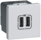 LEGRAND 079394 Program Mosaic kettős USB töltő aljzat, 1500 mA, 2 modulos, alumníium