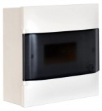 LEGRAND 134218 PractiboxS falon kívüli kiselosztó, átlátszó füstszínű ajtóval, védőföld és nulla elosztókapoccsal, 1 sor 8 modul