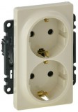 LEGRAND 753227 Valena Life 2x2P+F dugalj csatlakozóaljzat gyermekvédelem nélkül, egybeépített burkolattal, keret nélkül, rugós vezetékbekötéssel elefántcsont