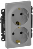 LEGRAND 753326 Valena Life 2x2P+F dugalj csatlakozóaljzat gyermekvédelemmel, egybeépített burkolattal, keret nélkül, rugós vezetékbekötéssel alumínium
