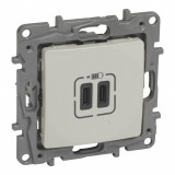 LEGRAND 764695 Niloé kettős USB-C+C töltőaljzat - 3 A - 15 W, bézs
