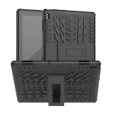Lenovo Tab E10 (10.1) TB-X104F, Műanyag hátlap védőtok, Defender, kitámasztóval és szilikon belsővel, autógumi minta, Fekete