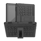 Lenovo Tab E10 (10.1) TB-X104F, Műanyag hátlap védőtok, Defender, kitámasztóval és szilikon belsővel, autógumi minta, fekete (RS94863) - Tablet tok