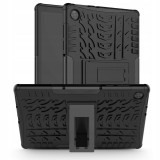 Lenovo Tab M10 HD (10.1) (2. generáció) TB-X306F, Műanyag hátlap védőtok, Defender, kitámasztóval és szilikon belsővel, autógumi minta, fekete (100018) - Tablet tok