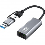 Level One LevelOne Adapter USB-C + USB-A -> RJ45 10/100/1000/2500 gr (USB-0423)