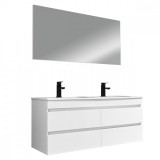 Leziter Cube Fürdőszobabútor 120 cm kerámia mosdóval tükörrel 60x120 cm magasfényű festett fehér