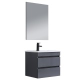 Leziter Cube Fürdőszobabútor 60 cm kerámia mosdóval 2 fiókos tükörrel 60x80 cm antracit szürke