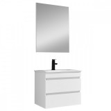 Leziter Cube Fürdőszobabútor 60 cm kerámia mosdóval (2 fiókos) tükörrel 60x80 cm magasfényű festett fehér