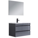 Leziter Cube Fürdőszobabútor 80 cm kerámia mosdóval 2 fiókos tükörrel 60x80 cm antracit szürke