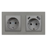 Leziter Nova földelt csatlakozóaljzat dugalj 16A 250V USB csatlakozóval szürke kerettel