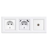 Leziter Nova földelt csatlakozóaljzat dugalj, USB, TV csatlakozóval fehér kerettel