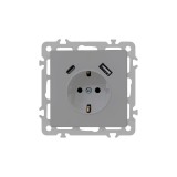 Leziter Nova földelt csatlakozóaljzat USB csatlakozóval 2A szürke