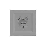 Leziter Nova földelt csatlakozóaljzat USB csatlakozóval 2A szürke kerettel