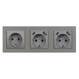 Leziter Nova III földelt csatlakozóaljzat dugalj kettő USB csatlakozóval szürke kerettel